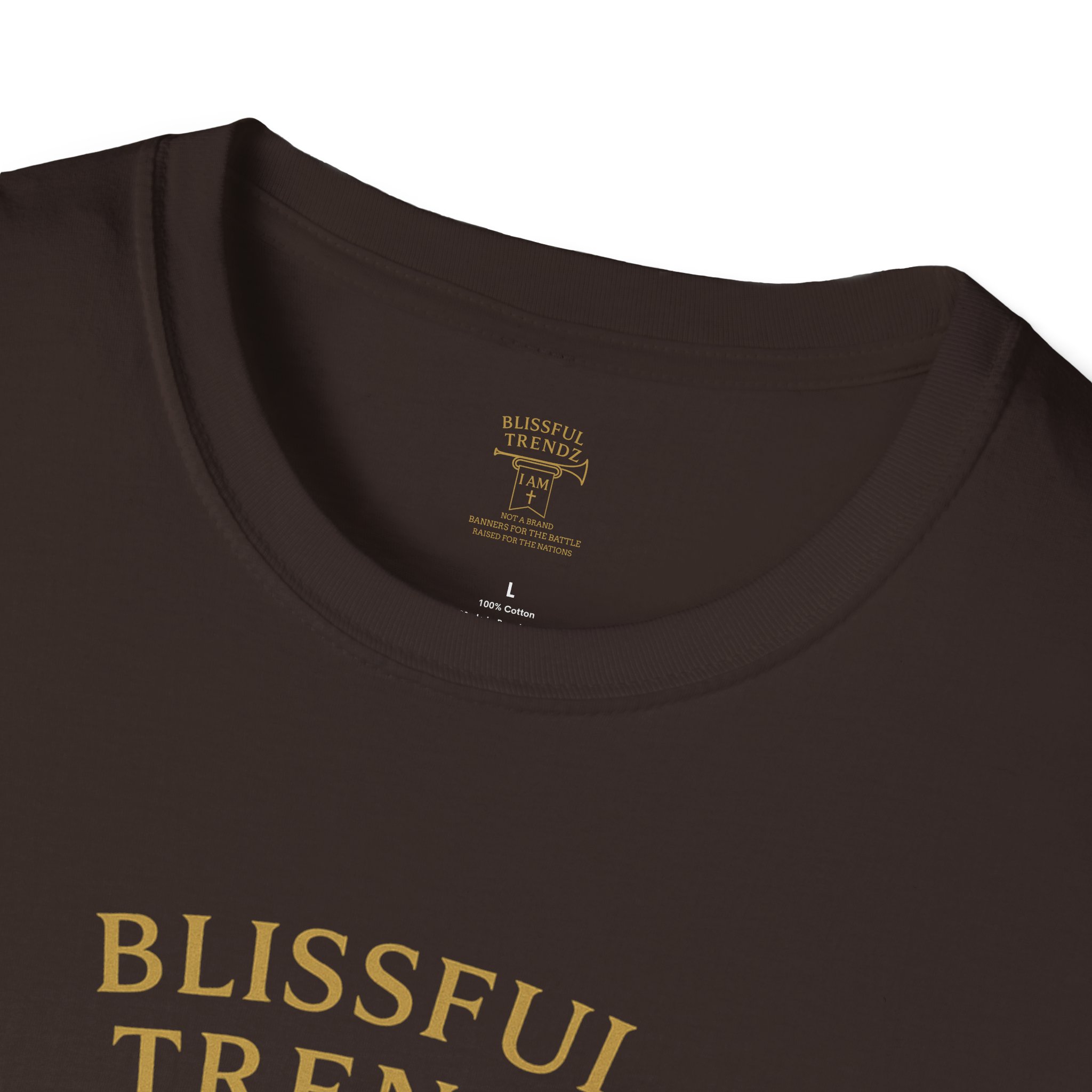 Blissful Trendz - I AM - Not A Brand - Banners For The Battle - Raised For The Nations - Unisex Softstyle T-Shirt - Gold - Image 11