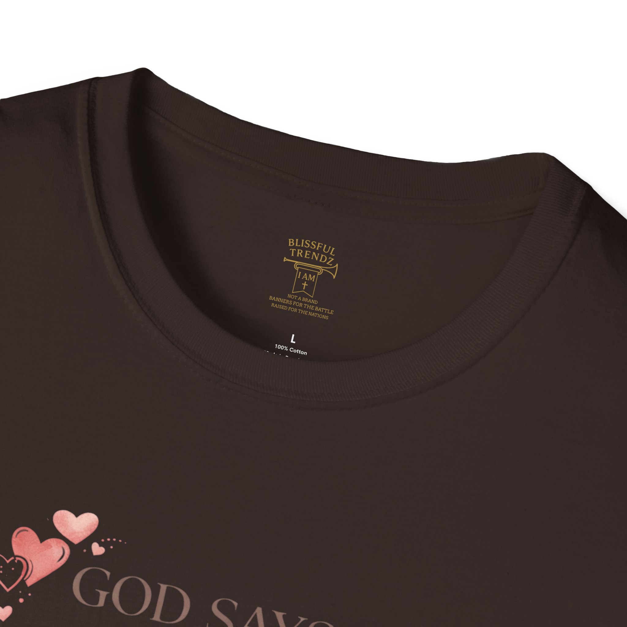 God Says I AM Word Cloud - Heart Motif - Unisex Softstyle T-Shirt - Image 20