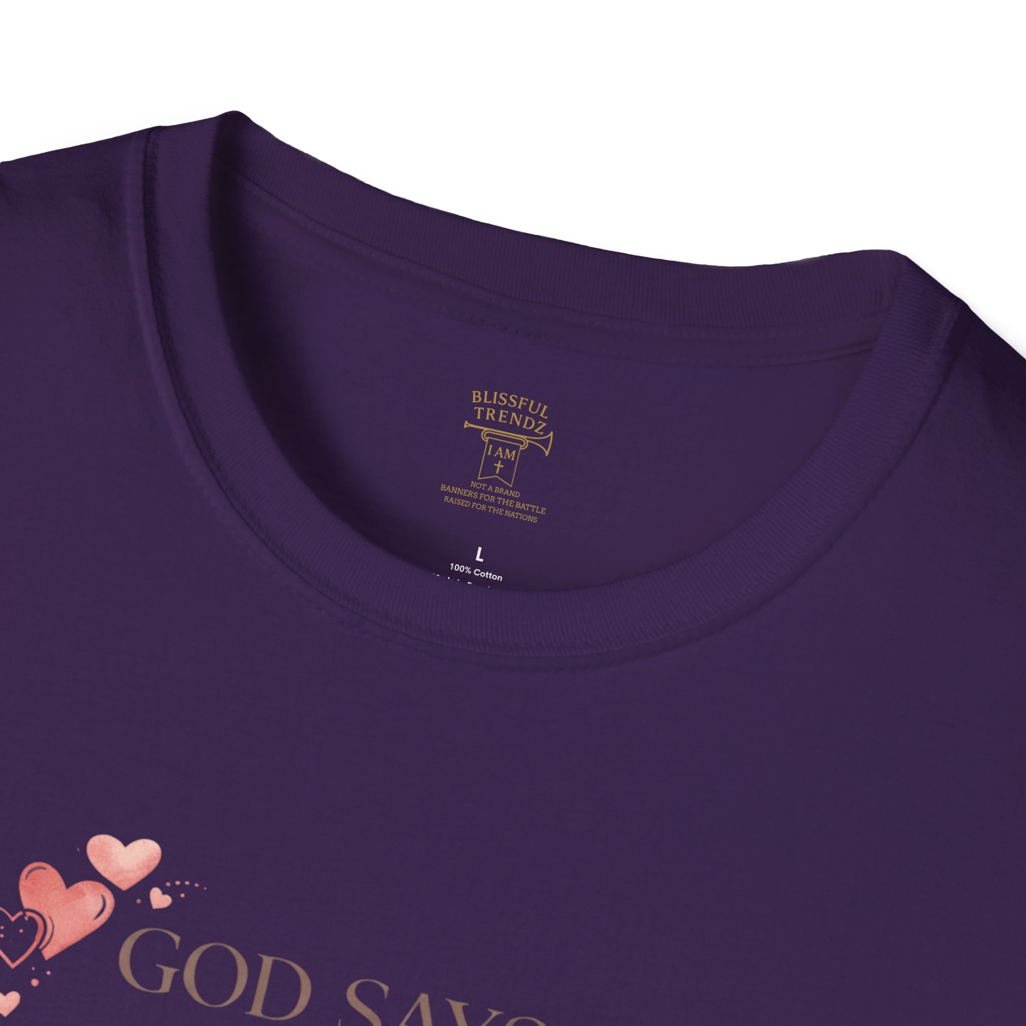 God Says I AM Word Cloud - Heart Motif - Unisex Softstyle T-Shirt - Image 2