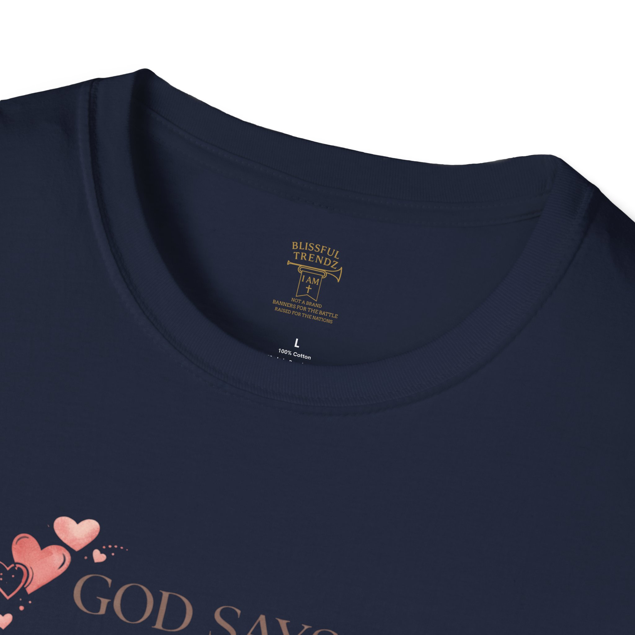 God Says I AM Word Cloud - Heart Motif - Unisex Softstyle T-Shirt - Image 29