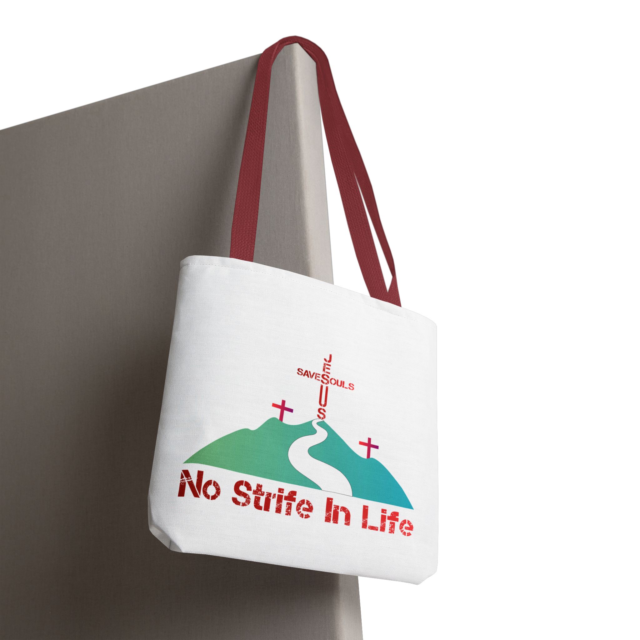Jesus Saves Souls - No Strife In Life - Tote Bag - Red (AOP) - Image 3