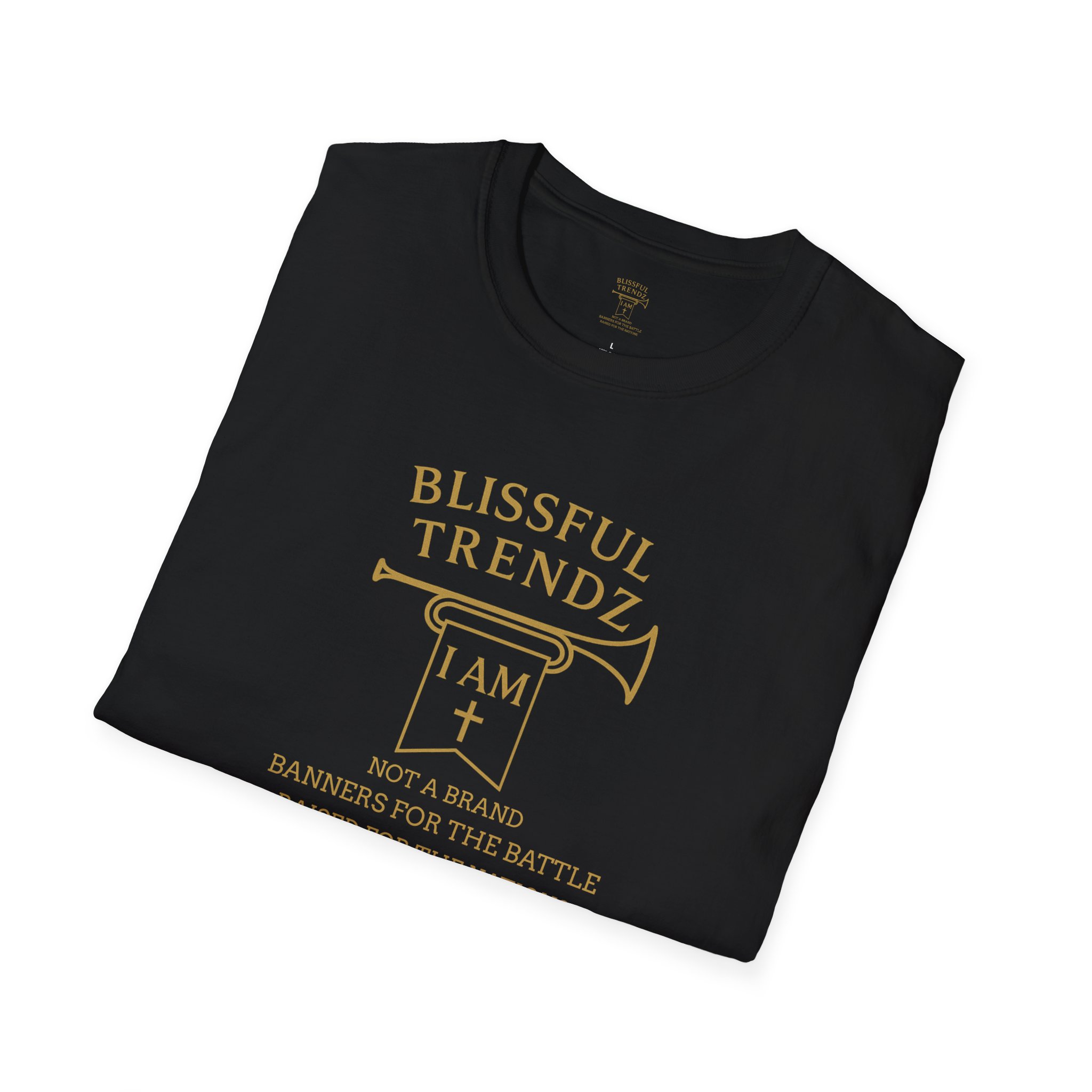 Blissful Trendz - I AM - Not A Brand - Banners For The Battle - Raised For The Nations - Unisex Softstyle T-Shirt - Gold - Image 9
