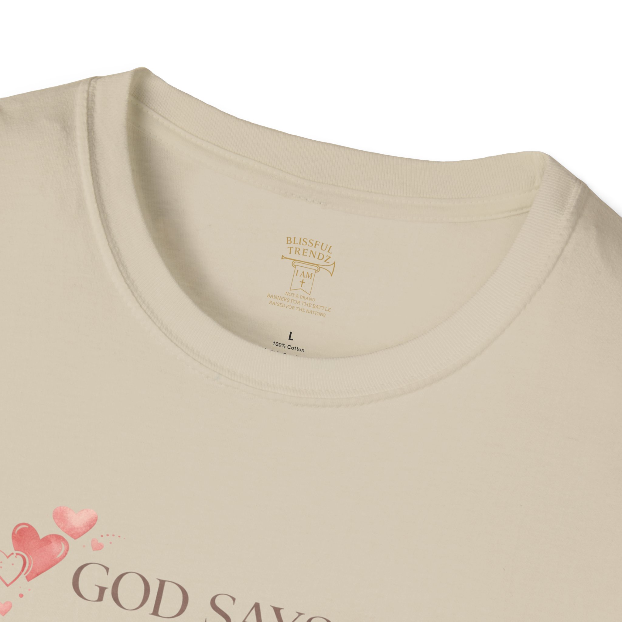 God Says I AM Word Cloud - Heart Motif - Unisex Softstyle T-Shirt - Image 14