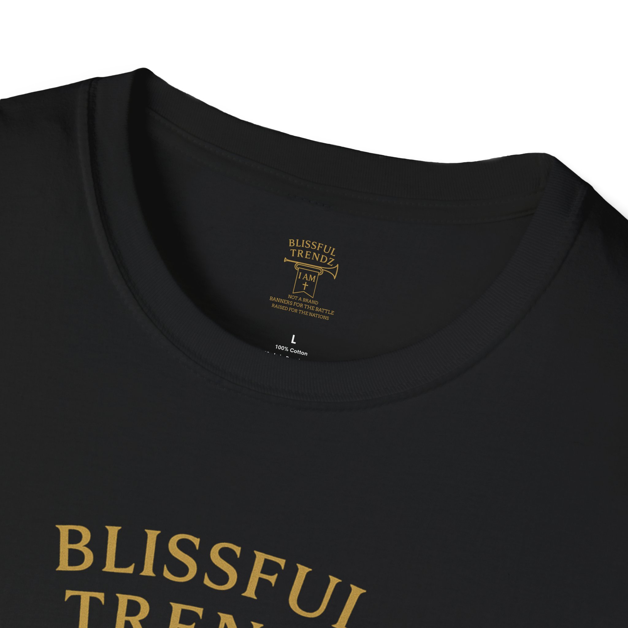 Blissful Trendz - I AM - Not A Brand - Banners For The Battle - Raised For The Nations - Unisex Softstyle T-Shirt - Gold - Image 8